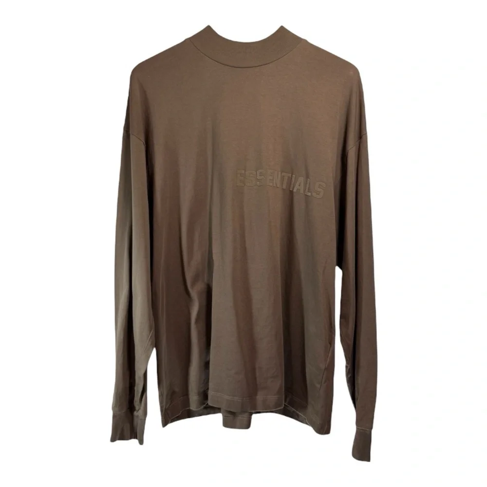 Fear of God ESSENTIALS Brown Flocked Long Sleeve T-Shirt in Wood